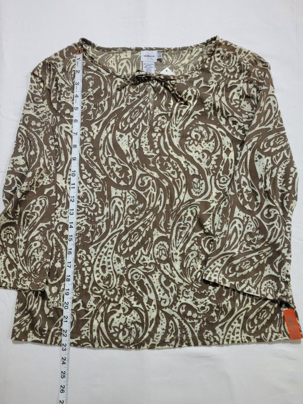 Calvin Klein Jeans Paisley Print Blouse 3/4 Sleeve Brown Mocha Cream Large Boho - Picture 5 of 10